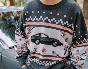 Sweat 300ZX JDM Noir Z32 Drift - Col Rond, Racing Roots, Neuf étiqueté, Style Rétro Voiture