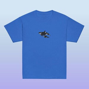 Embroidered Mom and Baby Orca Killer Whales Youth Gildan Shirt for Ocean Creature Lovers
