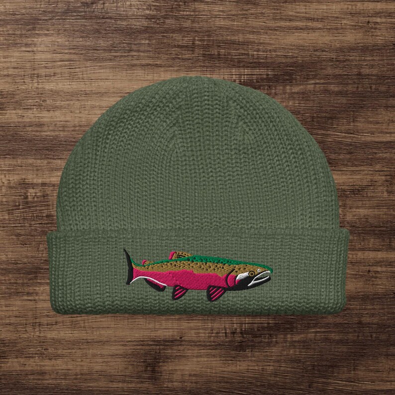 Gorro de pescador con bordado de salmón coho Cypress