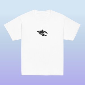 Embroidered Mom and Baby Orca Killer Whales Youth Gildan Shirt for Ocean Creature Lovers