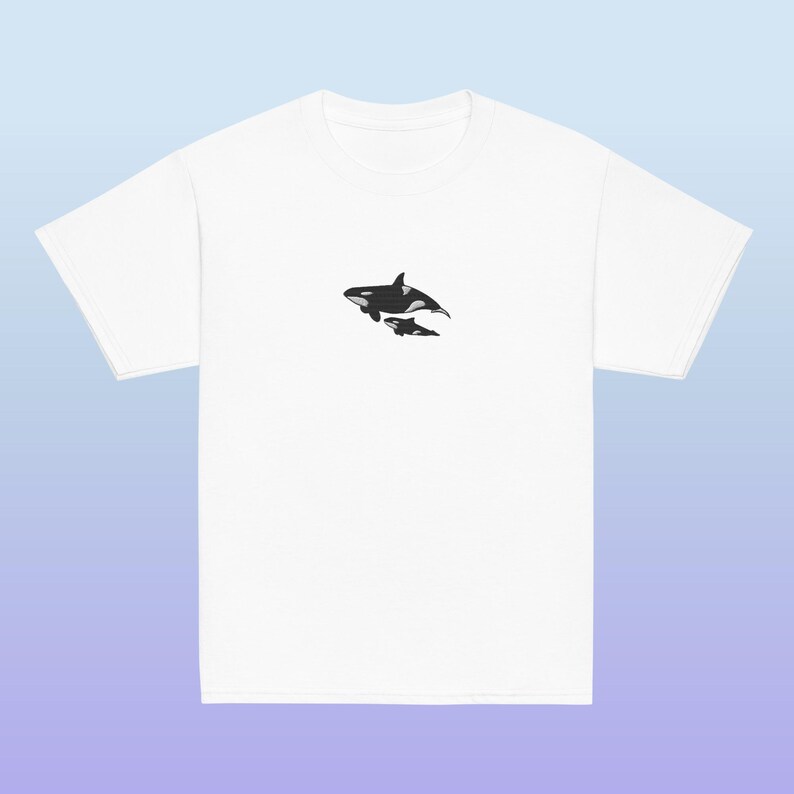 Embroidered Mom and Baby Orca Killer Whales Youth Gildan Shirt for Ocean Creature Lovers