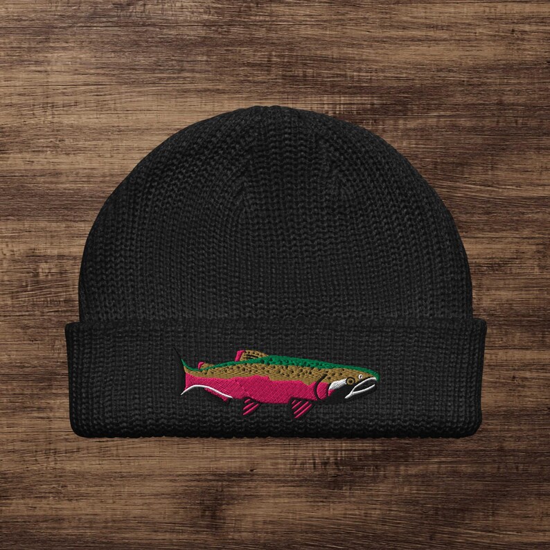 Gorro de pescador con bordado de salmón coho Black