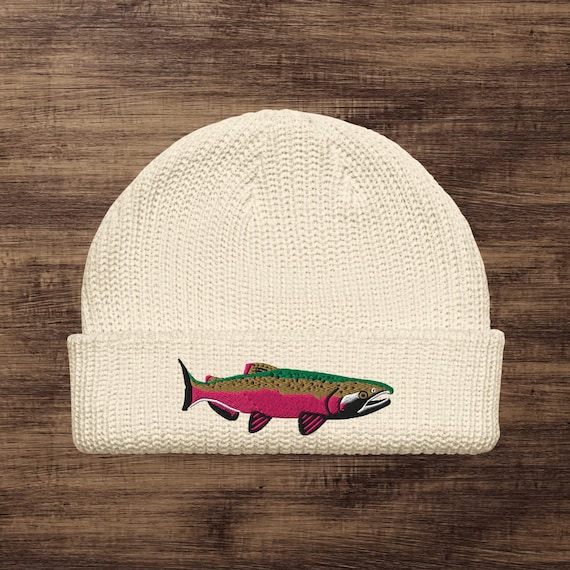 Embroidered Coho Salmon Fisherman beanie