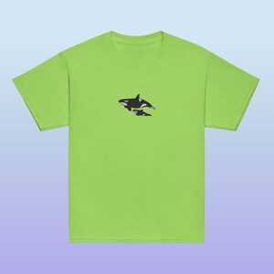 Embroidered Mom and Baby Orca Killer Whales Youth Gildan Shirt for Ocean Creature Lovers
