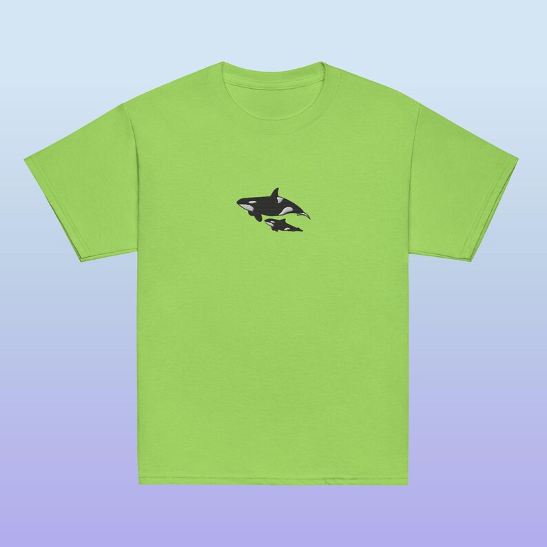 Embroidered Mom and Baby Orca Killer Whales Youth Gildan Shirt for Ocean Creature Lovers