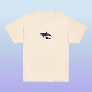 Embroidered Mom and Baby Orca Killer Whales Youth Gildan Shirt for Ocean Creature Lovers