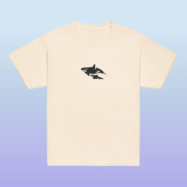 Embroidered Mom and Baby Orca Killer Whales Youth Gildan Shirt for Ocean Creature Lovers