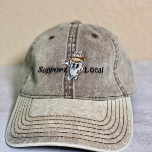 Embroidered Coffee Cup Dad Hat: Support Local Vintage Cotton Twill Cap
