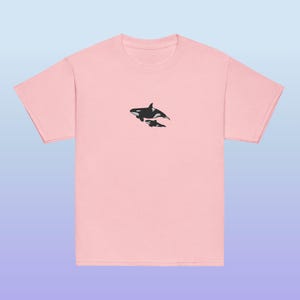 Embroidered Mom and Baby Orca Killer Whales Youth Gildan Shirt for Ocean Creature Lovers