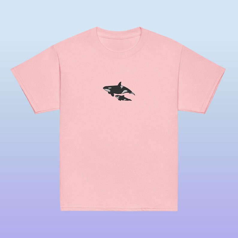 Embroidered Mom and Baby Orca Killer Whales Youth Gildan Shirt for Ocean Creature Lovers