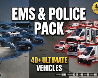 Mais de 40 veículos policiais e de emergência médica sem identificação | Carros de emergência realistas | Ambulâncias, helicópteros e muito mais | Pacote de alta qualidade | Compatível com FiveM | Otimizado