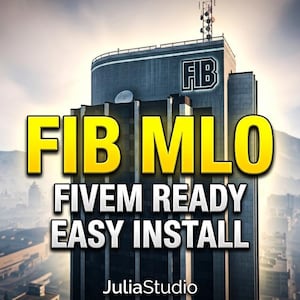 May include: Image of a tall building with the text "FIB MLO" in yellow, and "FIVE M READY EASY INSTALL" in white. The building has the letters "FIB" on the top. The image also includes the text "JuliaStudio".