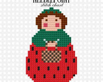 Patrón de tapicería "Niña Fresa" / Tabla de puntos imprimible (Descarga digital)