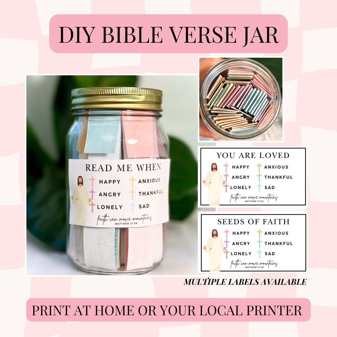 Scripture Jar Label DIY Bible Verse Jar Template, Scripture Affirmation Labels (digital ...