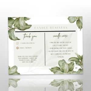 candle business thank you cards + candle care tips.