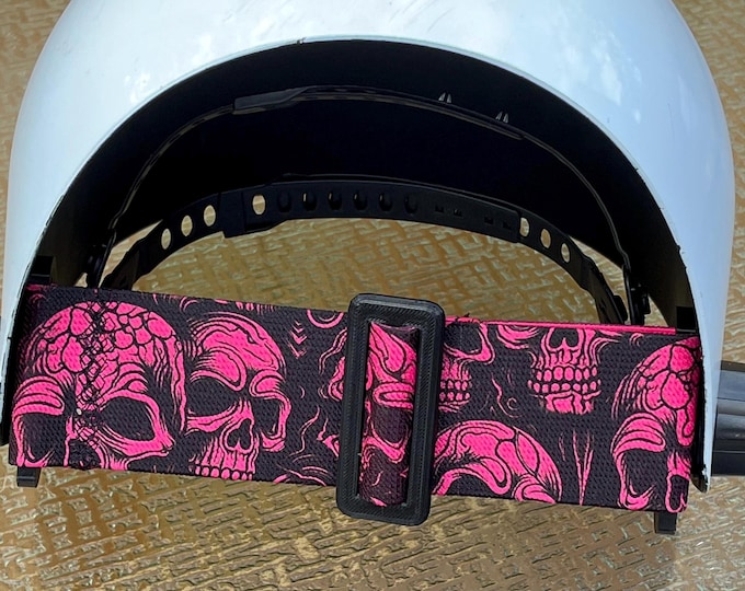 2” Welding Hood Strap Pink Skulls for  Fiber Metal, Outlaw, Pipeliner Cloud, Jackson, Tefuawe, Hobart or Huntsman