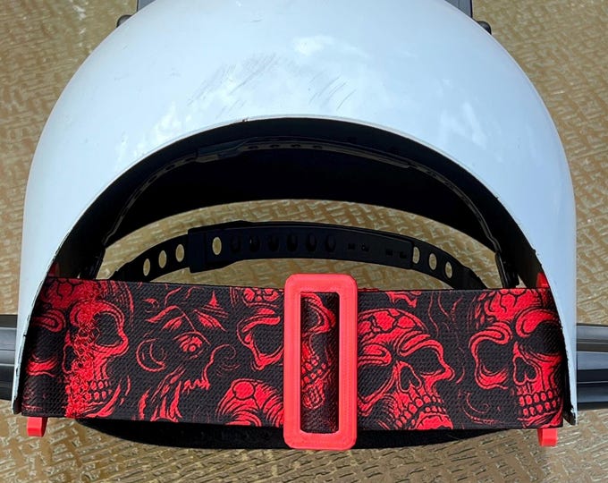 2” Welding Hood Strap Red Skulls for  Fiber Metal, Outlaw, Pipeliner Cloud, Jackson, Tefuawe, Hobart, or Huntsman