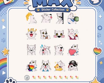 Pegatinas de Max Wolf Furry / 16 calcomanías expresivas de VTuber, arte kawaii para agenda LGBTQ+