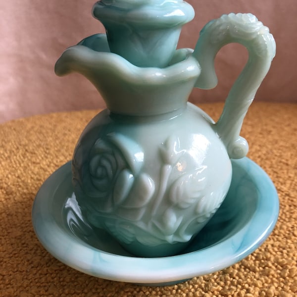 Avon Green Milk Glass Jug