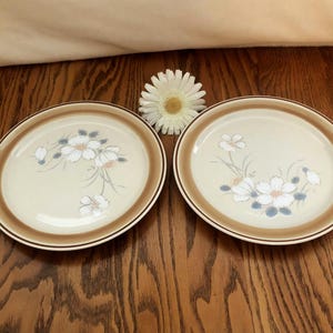 Vintage Hearthside Stoneware Dinner Plates: 80s Floral Design, Set of 2