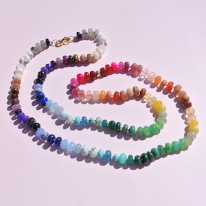 Double rainbow gemstone necklace 33&quot; length, hand knotted gemstone necklace