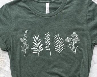 Wildflower Botanical Shirt, Floral Print Tee, Gardening Gift