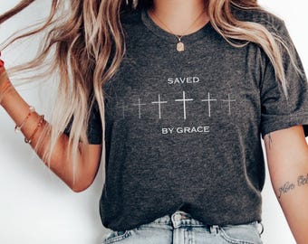 Gerettet durch Gnade Christliches T-Shirt, Unisex Religiöses T-Shirt