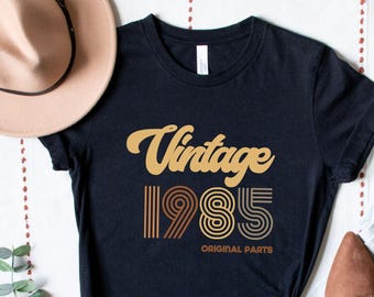 Vintage Year Original Parts Tee, Custom Year Shirt, Retro Birthday Outfit, Personalized Gift for Men Women, 1985 T-shirt