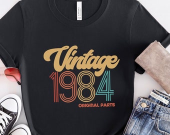 Vintage Year Original Parts Tee, Custom Year Shirt, Retro Birthday Outfit, Personalized Gift for Men Women, 1984 T-shirt