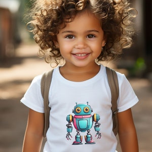 子供用ロボットシャツ、ロボットバースデーシャツ、男の子用ロボットTシャツ、女の子用ロボットシャツ、ロボットテーマ、SFロボットシャツ、レトロロボット、かわいいロボット