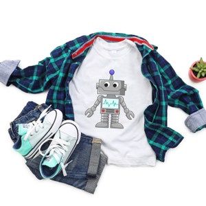 子供用ロボットシャツ、ロボットバースデーシャツ、男の子用ロボットTシャツ、女の子用ロボットシャツ、ロボットテーマ、SFロボットシャツ、レトロロボット、かわいいロボット