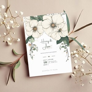 Green Harmony Minimalist Wedding Invitation Editable Template INSTANT DOWNLOAD, DYI Printable Invitation, Mobile-Friendly Template image 1