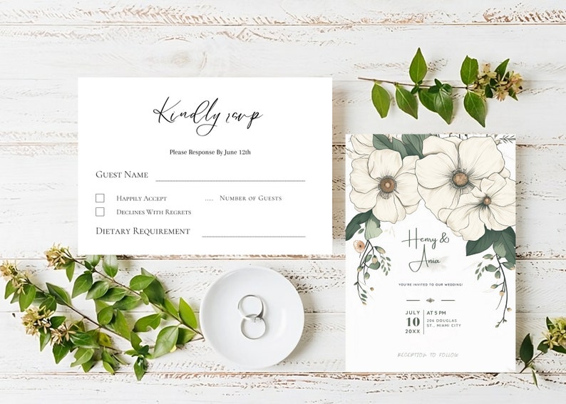 Green Harmony Minimalist Wedding Invitation Editable Template INSTANT DOWNLOAD, DYI Printable Invitation, Mobile-Friendly Template image 3
