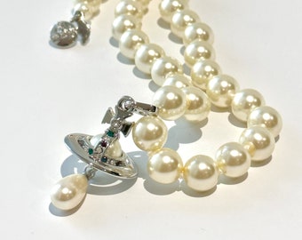 Pearls Drop 3D Orb Saturn Pearls Necklace, Orb BAs Planet Necklace