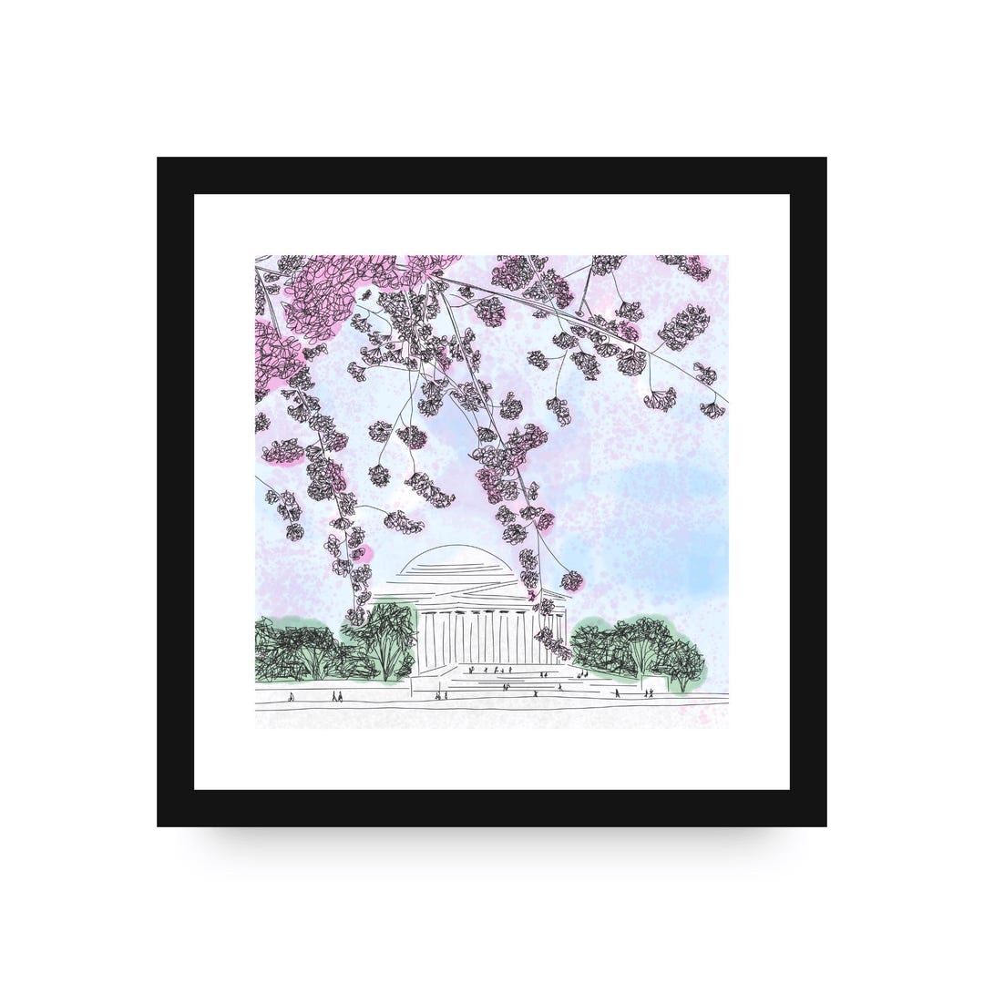 DC Cherry Blossoms Art Print, Digital Art Print, Jefferson Memorial ...