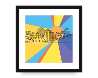 Pittsburgh Skyline Digital Art Print, Dekoracja ścienna z krajobrazem miejskim, Plakat z krajobrazem miejskim, Nowoczesne dzieło sztuki miejskiej, Dekoracja domowego biura
