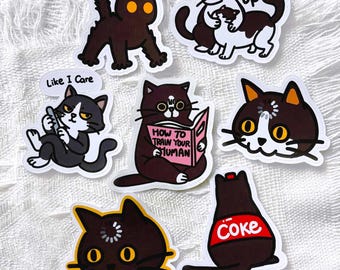 Funny Black Cat Vinyl Stickers | Hand Drawn Meme Art