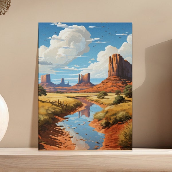 Monument Valley Vector Art Poster - Scenic Desert Landscape Print, Home Decor, 20x30, 16x20, 11x14,  digital download