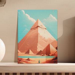 Giza Pyramid Vector Art Poster, Ancient Egypt Landscape, Mystical Desert Wall Art, digital download