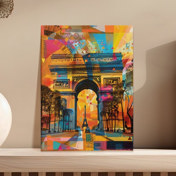 Vibrant Paris Triumphal Arch - Modern Mixed Media Artwork | Colorful Collage Digital Poster for Home & Office Decor, digital download