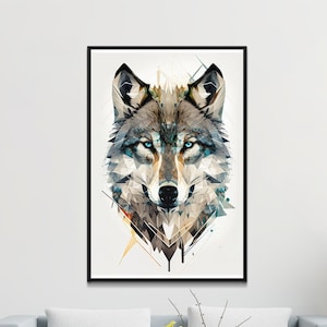 Cartel de lobo geométrico - Impresión digital en A3, A4, A5 y 20x30 pulgadas