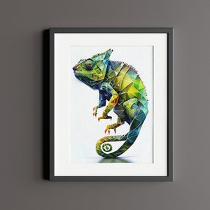 Cartel de camaleón geométrico - Impresión digital en A3, A4, A5 y 20x30 pulgadas