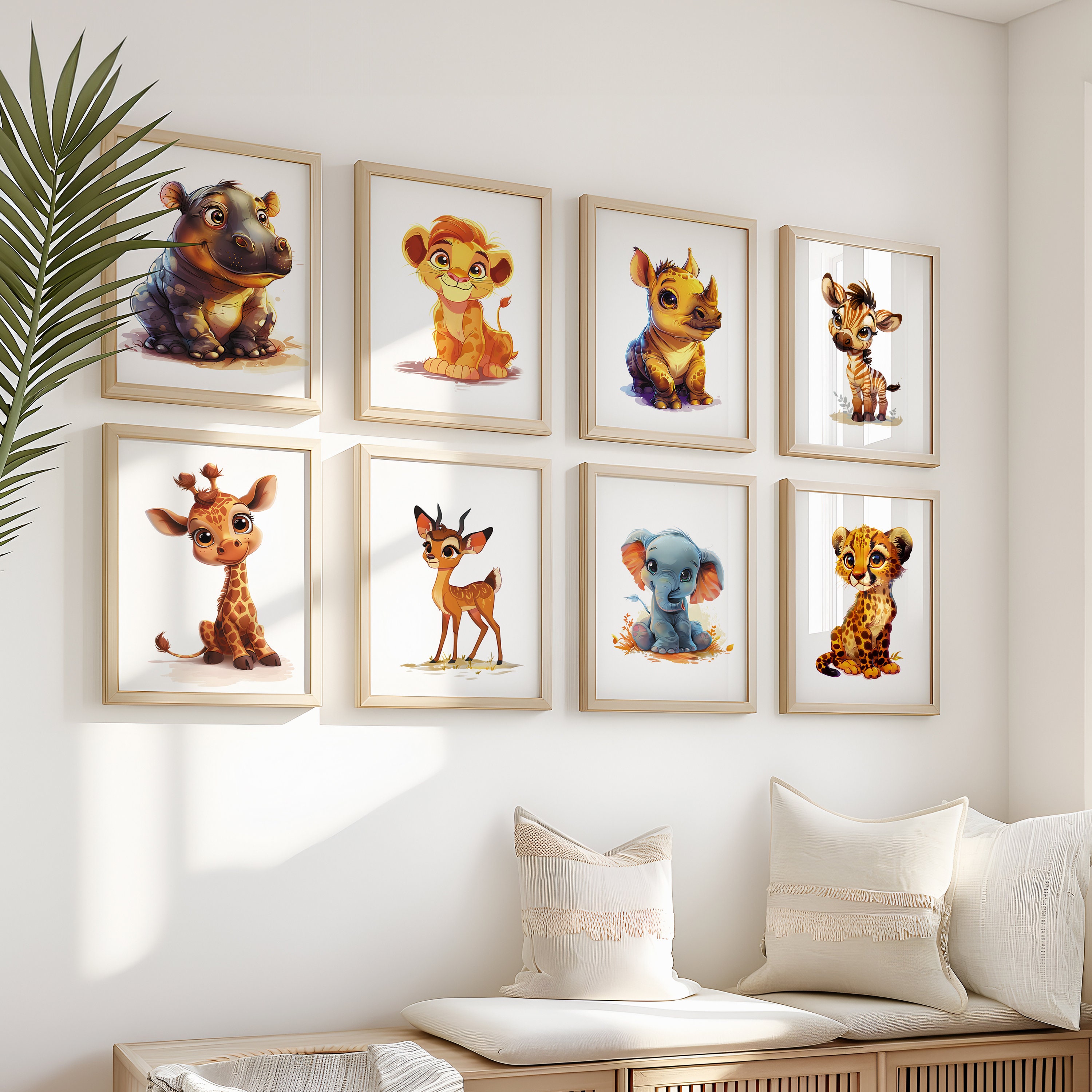 Cute Safari Baby Animal Prints Set of 8 - Nursery & Kindergarten ...