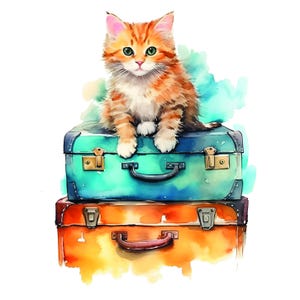 Watercolor Country Cats Clipart Set: 18 PNG & PDF Designs (Digital Download)
