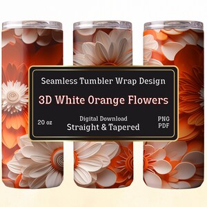3D Orange Floral 20 oz Tumbler Wrap Design (Digital Download)