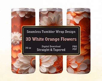 3D Orange Floral 20 oz Tumbler Wrap Design (Digitaler Download)