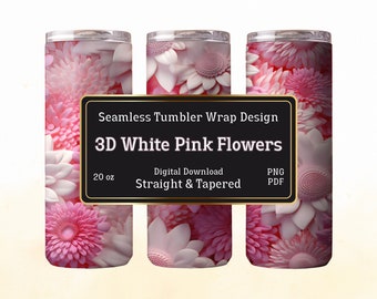 3D Pink Floral Tumbler Wrap: Seamless Skinny Tumbler Design (Digital Download)