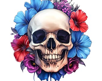 Conjunto de imágenes prediseñadas de calaveras florales: Gótico bohemio PNG, JPG (Descarga digital)
