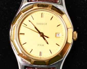 Vintage Tissot PRX P340 Schweizer Quarzuhr Sapphire Crystal Gold Zifferblatt Damenuhr