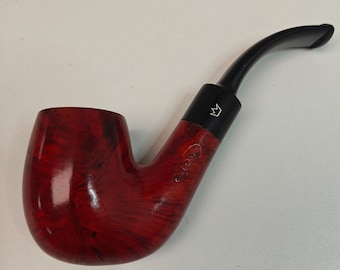 Vintage Italian Briar Tobacco Pipe Red Finish Bent Stem